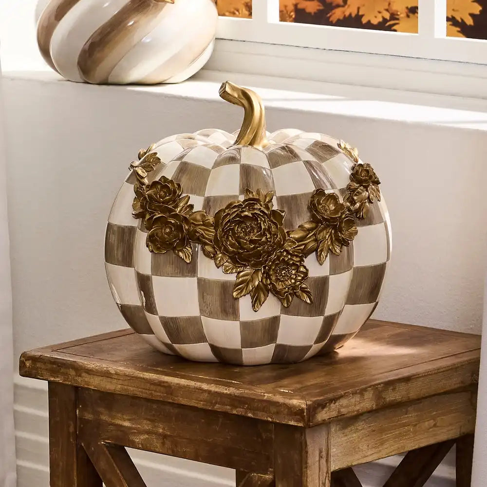 Mocha Check Floral Garland Pumpkin Secondary image