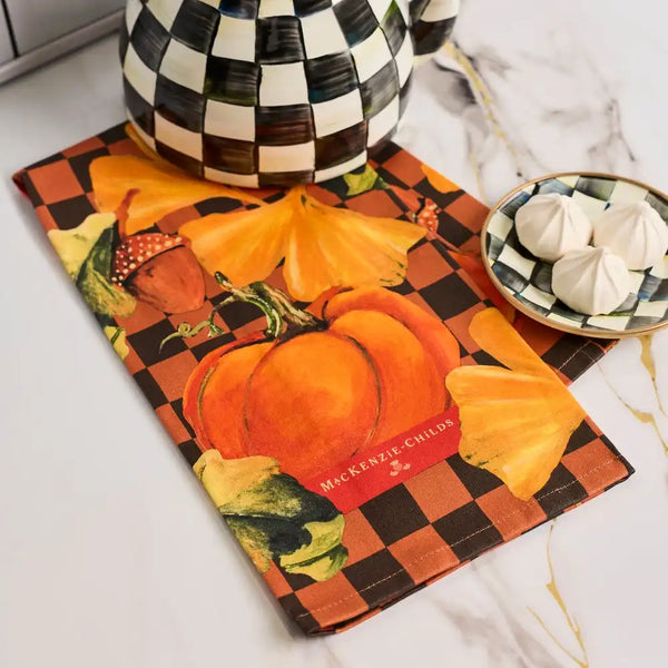 Checked Pumpkin Harvest Printed Dish Towel