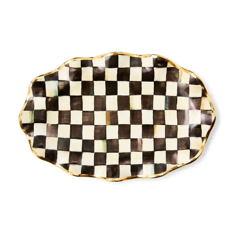 Mocha Check Ceramic Large Serving Platter