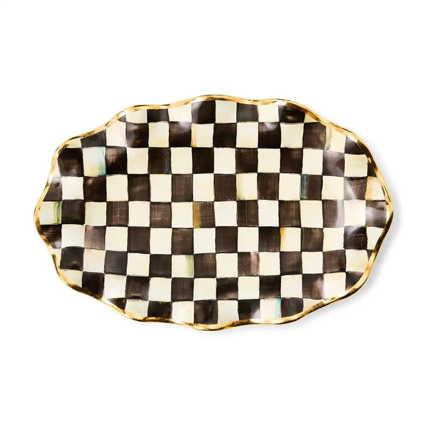 Mocha Check Ceramic Large Serving Platter