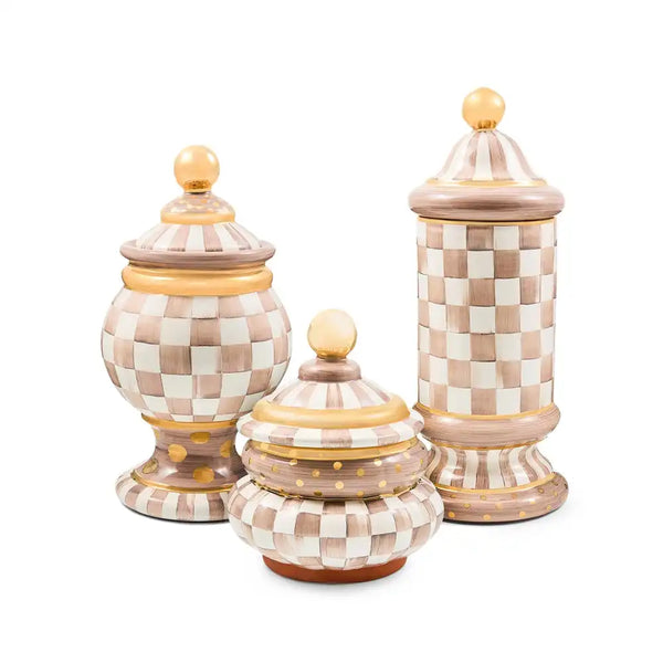 Mocha Check Ceramic Groovy Canister
