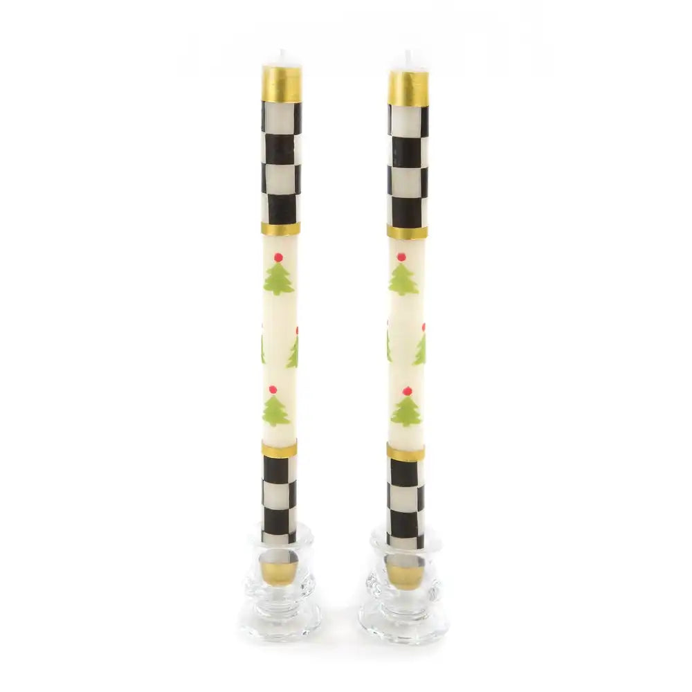 Christmas Tree Dinner Candles - Check Bands - Set of 2 Main image