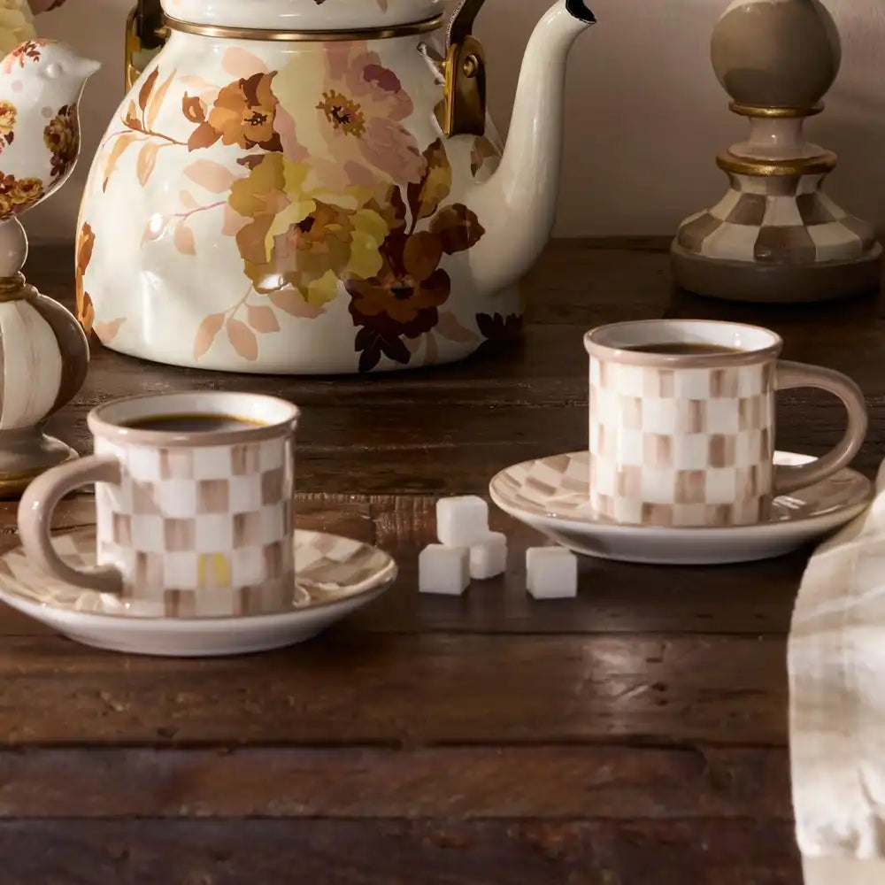 Sterling Check Espresso Cup & Saucer, Set of 2