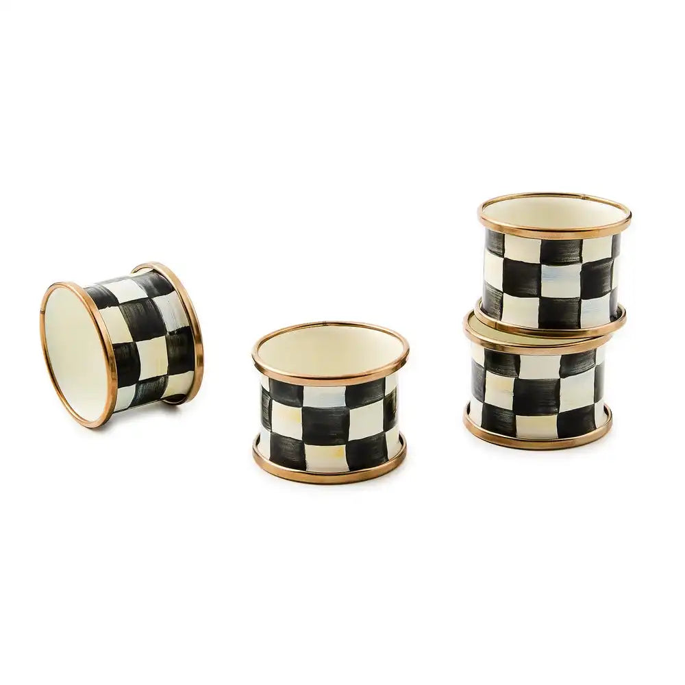 Emerald Check Napkin Rings, Set of 4