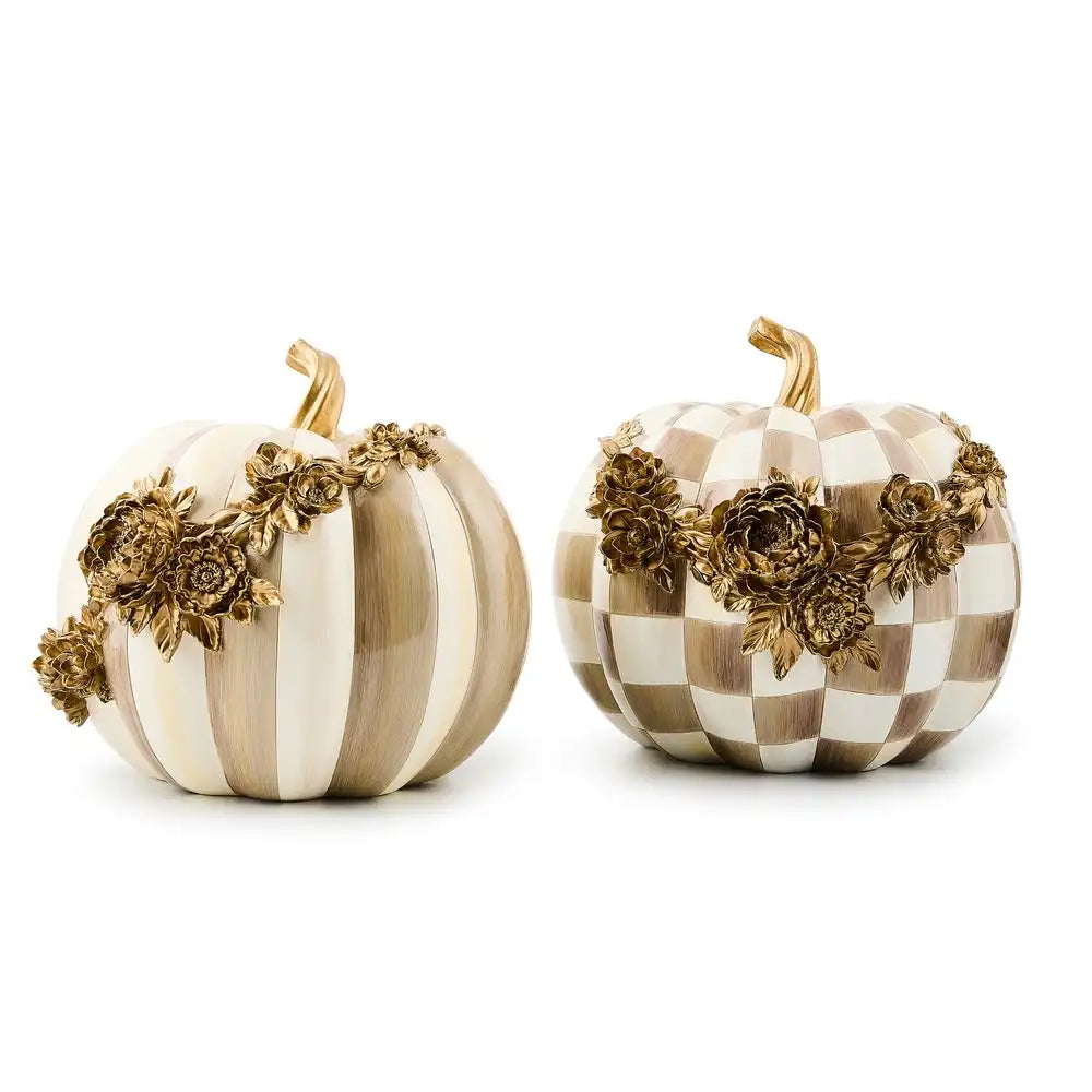 Mocha Check Floral Garland Pumpkin