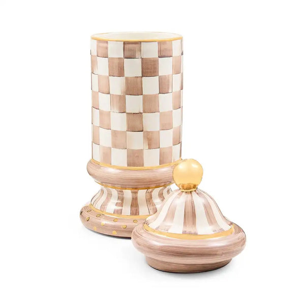 Mocha Check Ceramic Groovy Canister