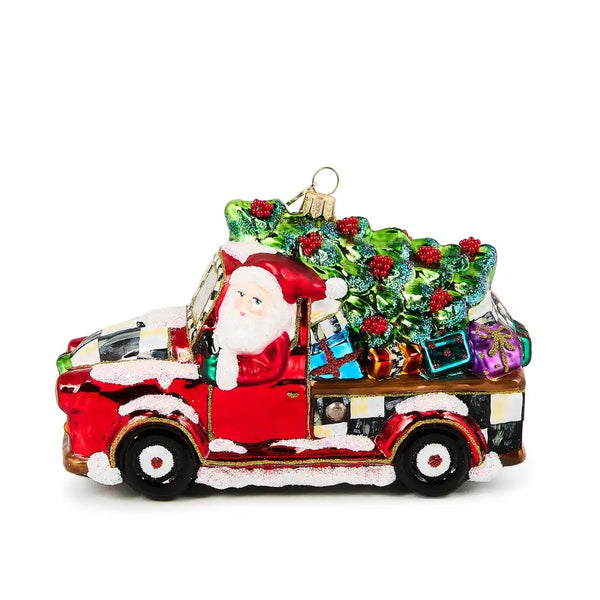 Santa's Hitting the Road Glass Ornament