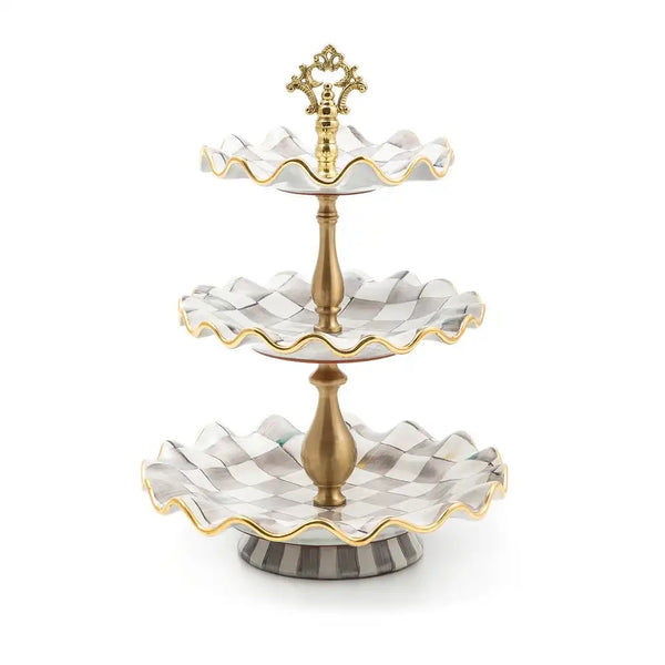 Violet Check Ceramic Three Tier Sweet Stand