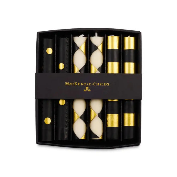 Black Check Mini Dinner Candles, Set of 6