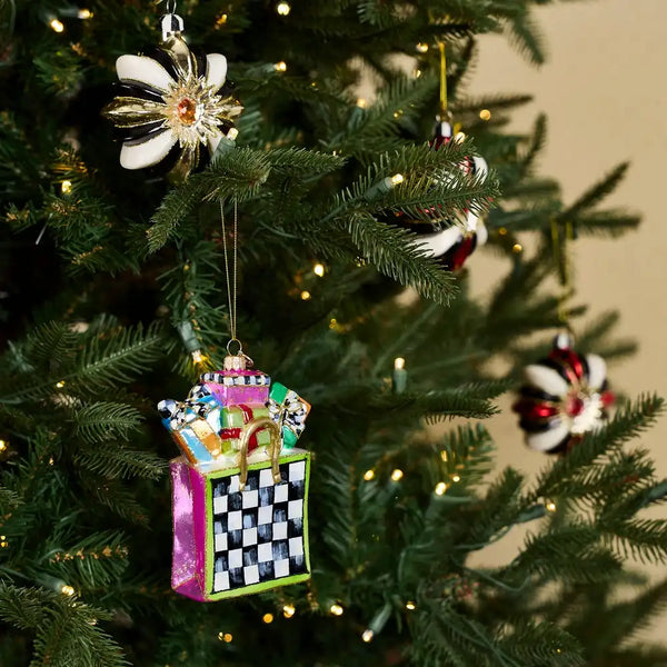 Confetti Shopping Bag Glass Ornament