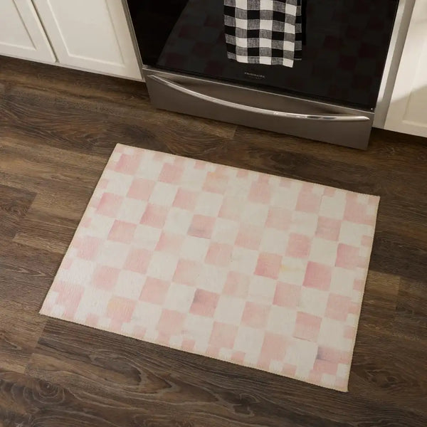 Rosy Checkered 3' x 5' Washable Rug