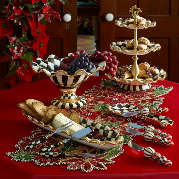 Violet Check Ceramic Three Tier Sweet Stand