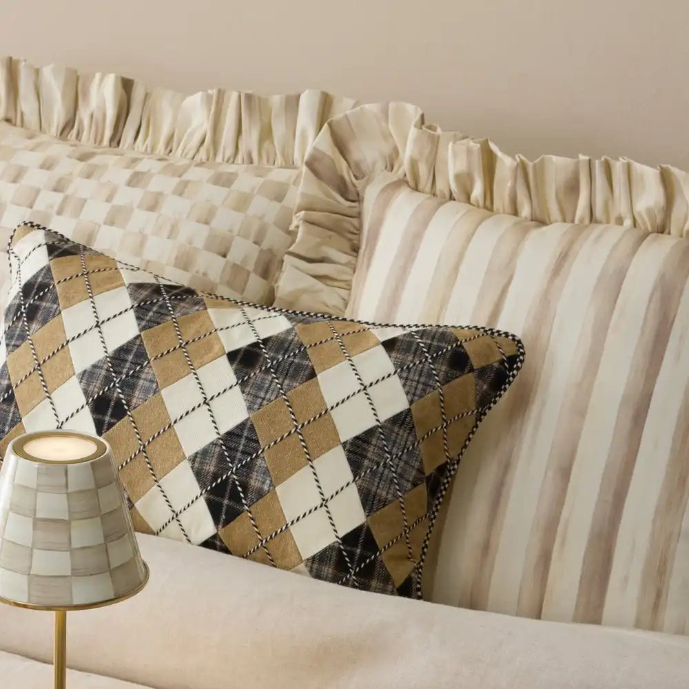 Mocha Stripe Throw Pillow with Ruffle Secondary image