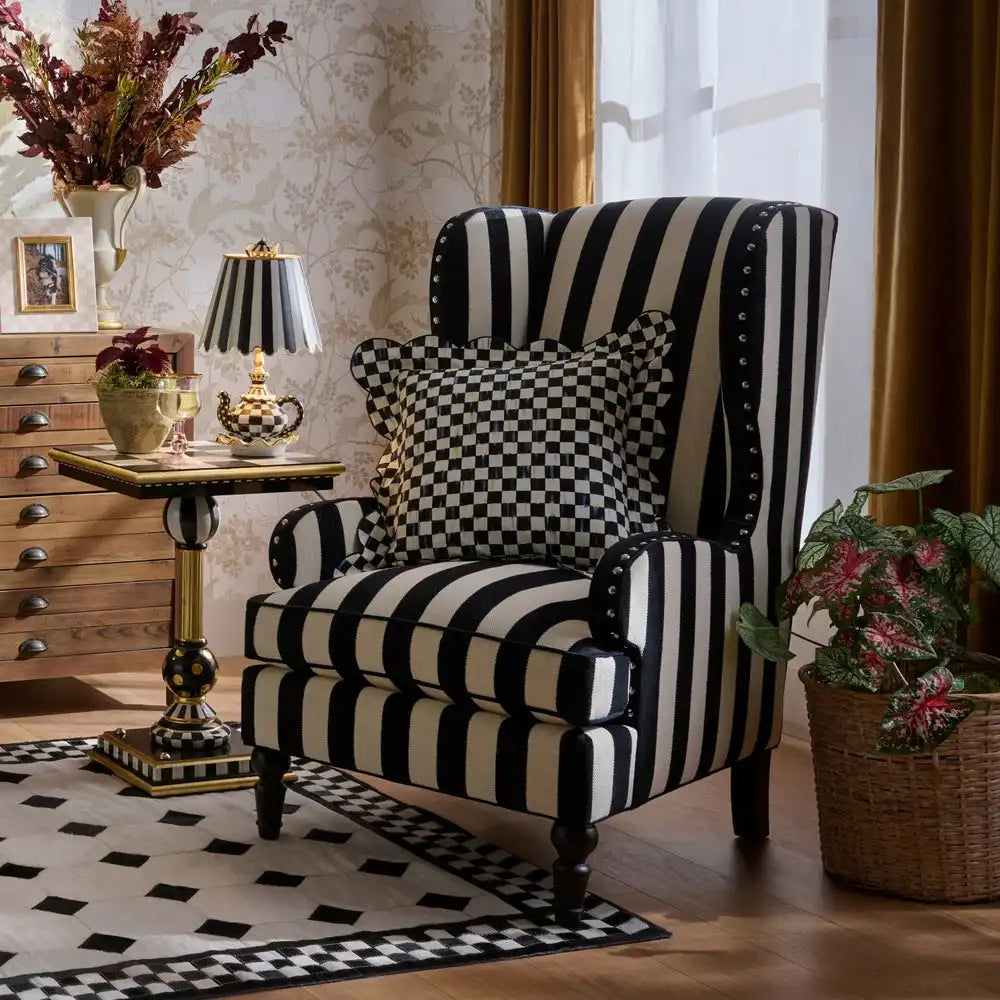 Marquee Black Stripe Chenille Wing Chair