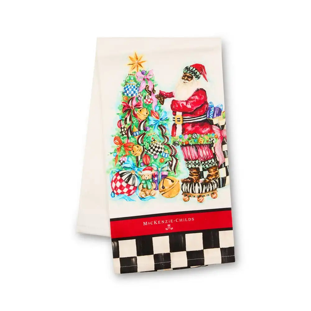 Tree Trimming Santa Printed Dish Towel Main image