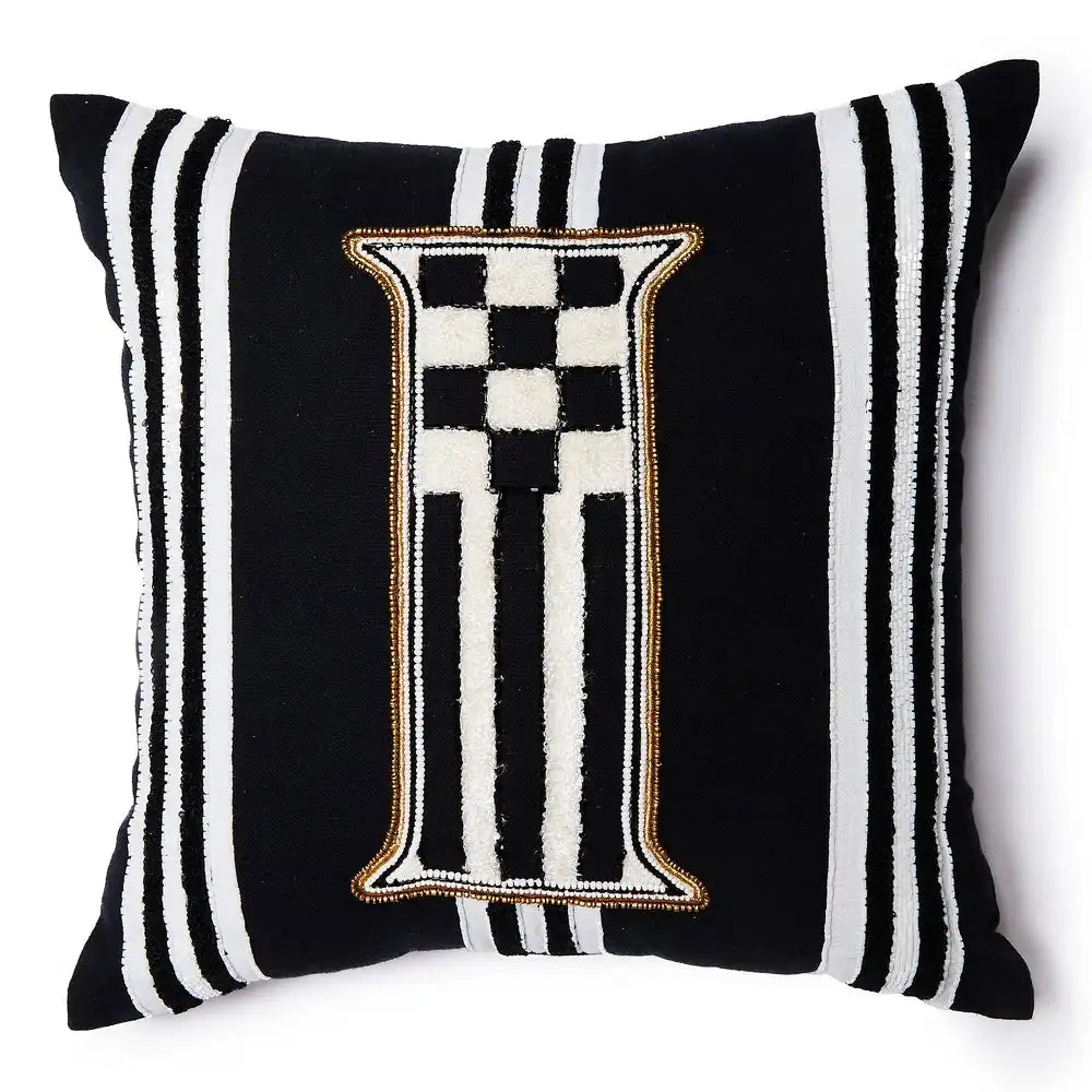 Monogram "Q" Beaded Throw Pillow