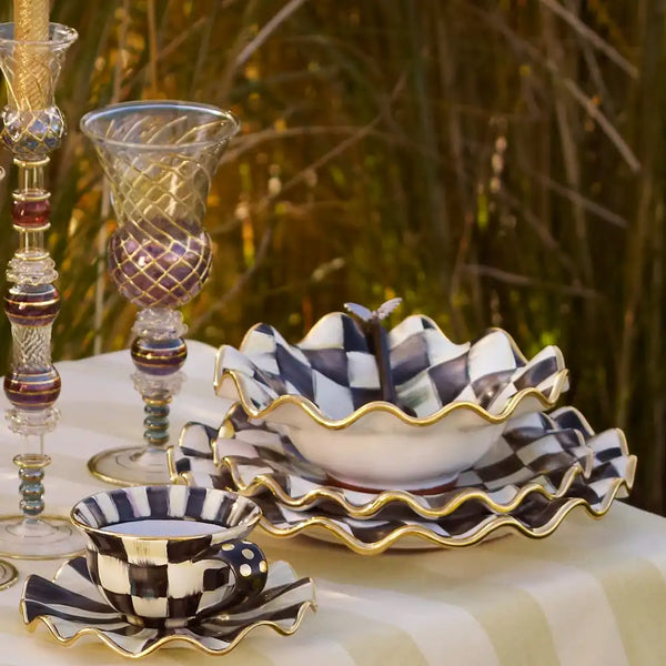 Mocha Check Ceramic Fluted Breakfast Bowl