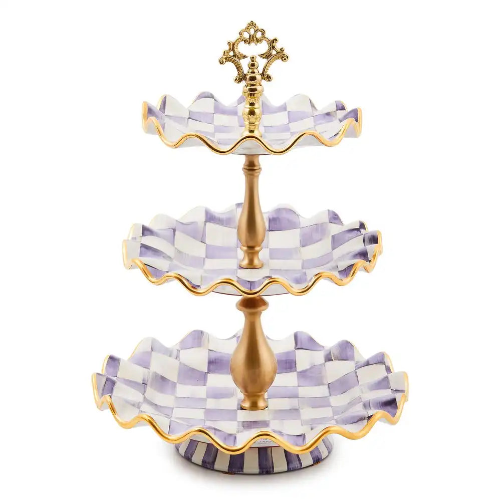 Violet Check Ceramic Three Tier Sweet Stand Main image
