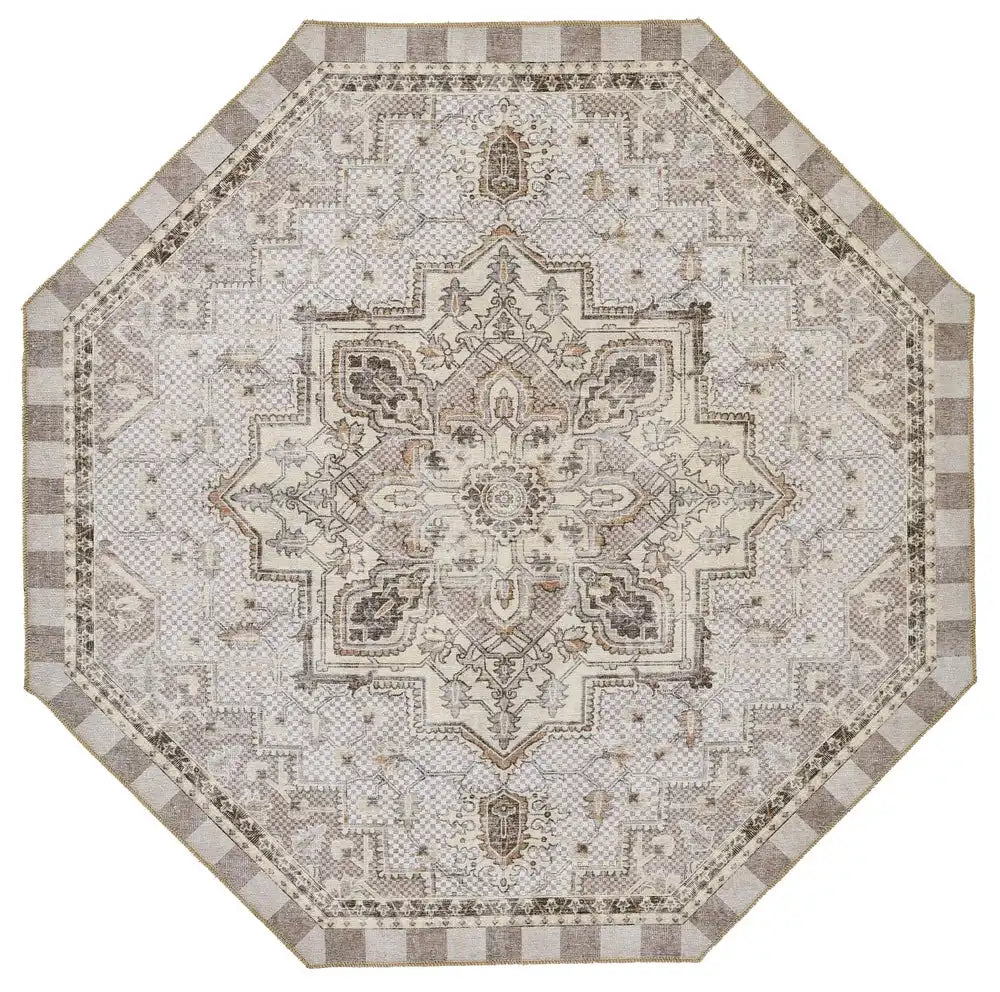 Heriz Checked Mocha 8' x 10' Washable Rug