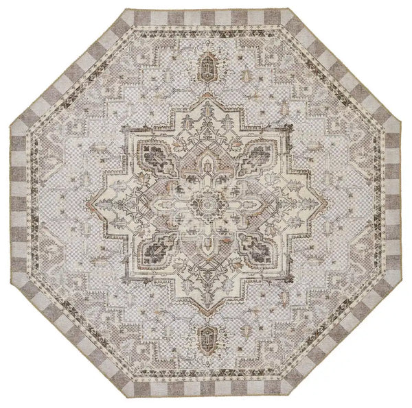 Heriz Checked Mocha 8' x 10' Washable Rug
