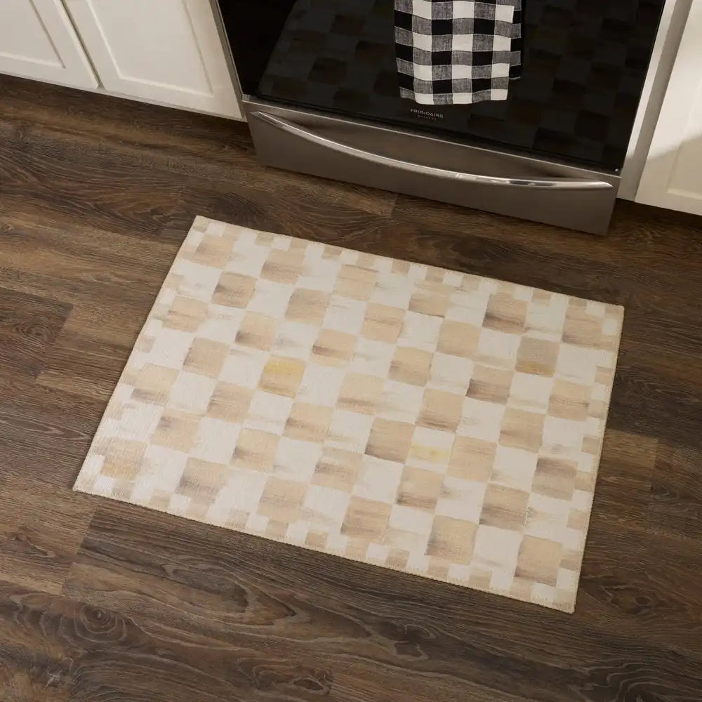 Mocha Checkered 3' x 5' Washable Rug
