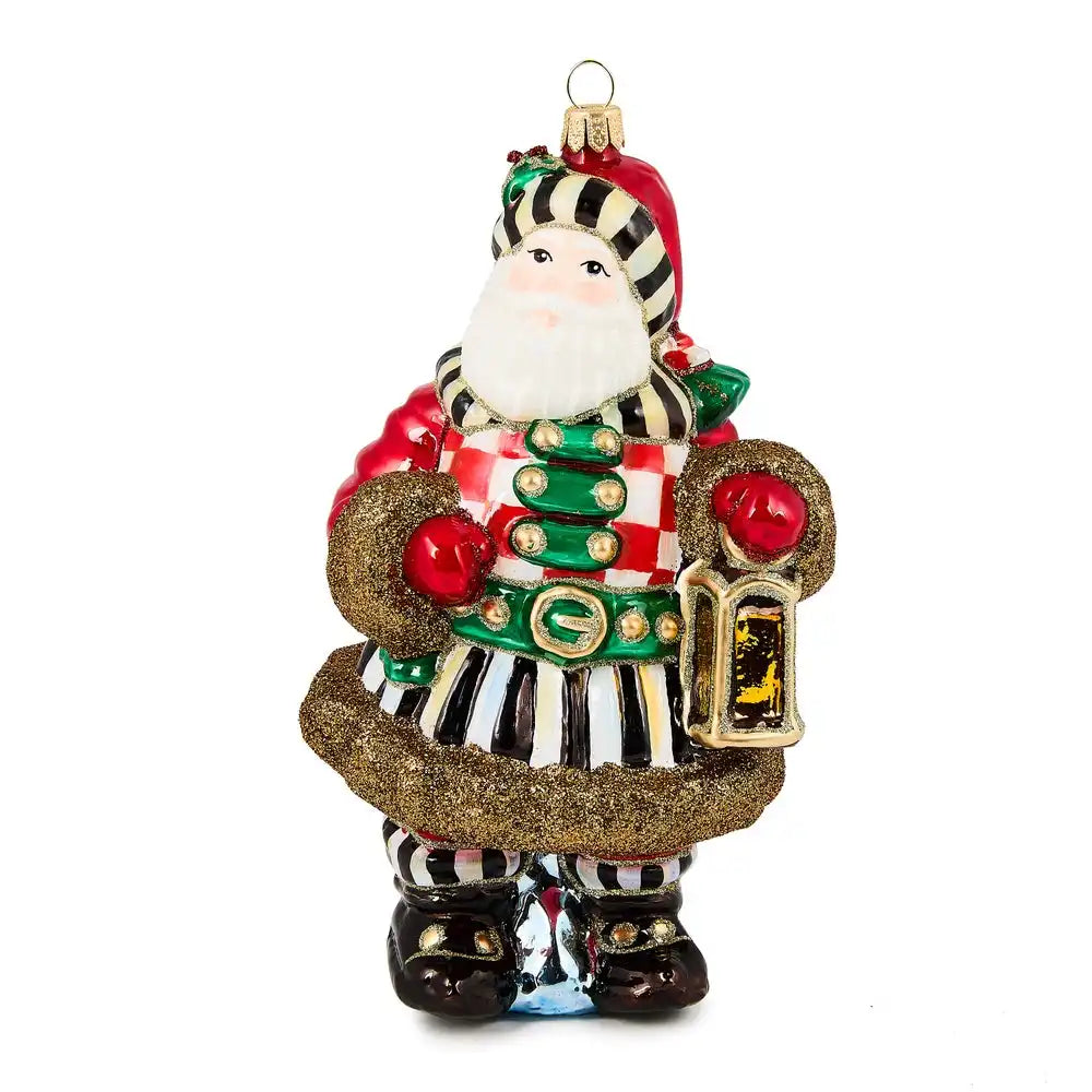 Check It Out Town Crier Santa Glass Ornament