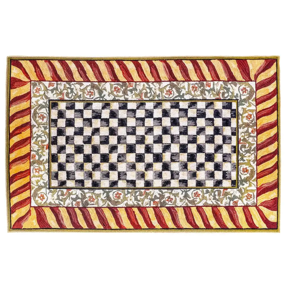Courtly Check Red & Gold 2'6" x 10' Washable Runner
