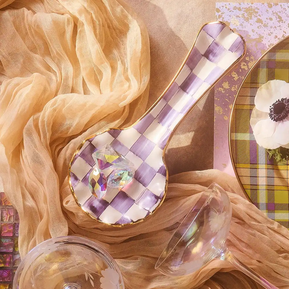 Violet Check Ceramic Spoon Rest