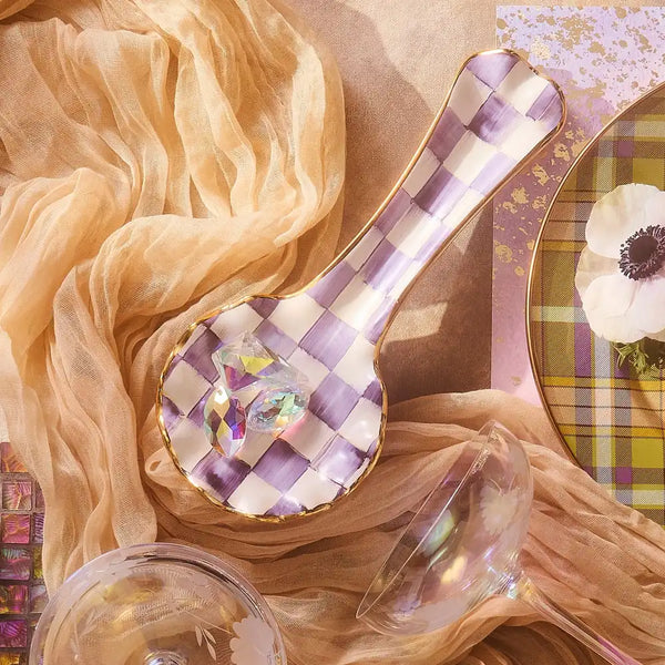 Violet Check Ceramic Spoon Rest
