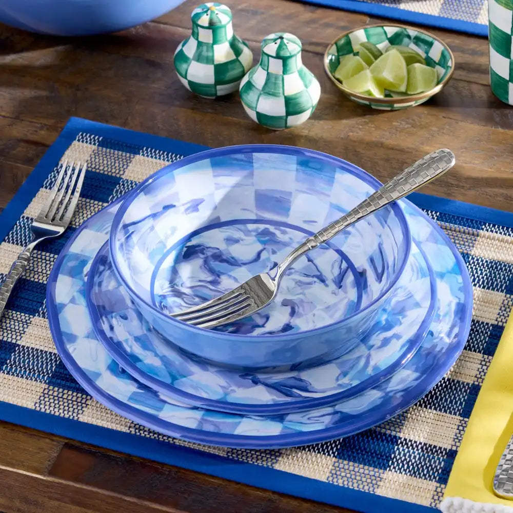 Green Marble Check Melamine Small Bowls, Set of 4