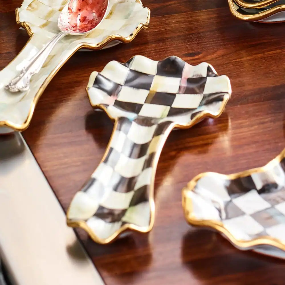 Violet Check Ceramic Spoon Rest
