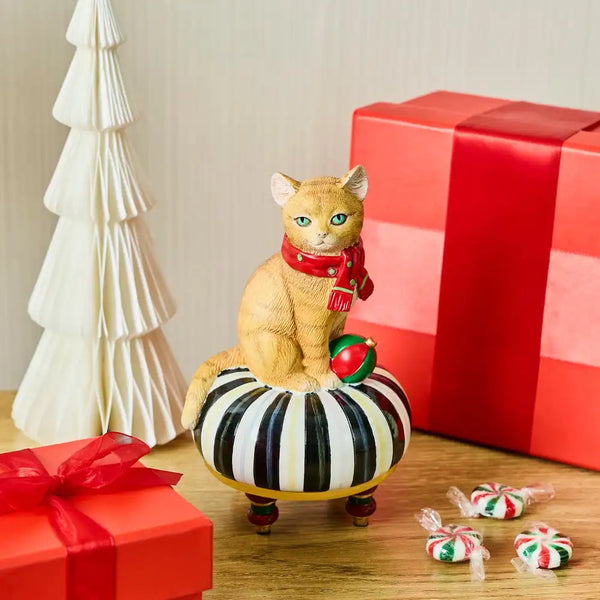 Holiday Cat on Tuffet Figurine