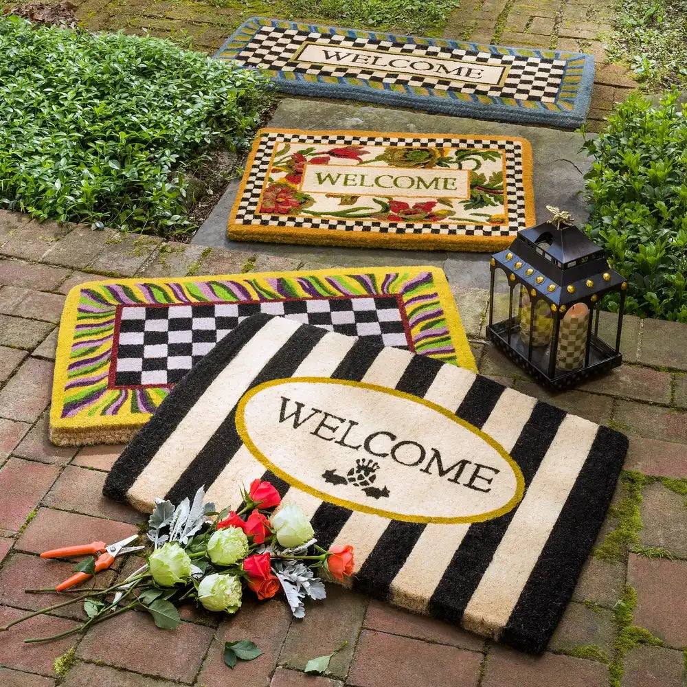 Welcome Awning Stripe Double Door Entrance Mat