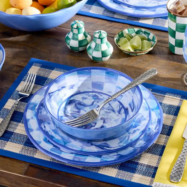 Green Marble Check Melamine Small Bowls, Set of 4