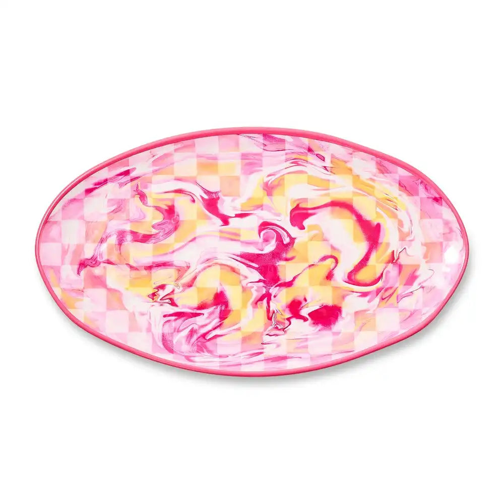 Pink Marble Check Melamine Serving Bowl