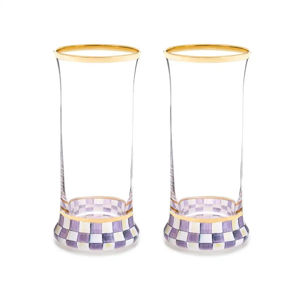 Violet Check Tumbler Glass, Set of 2