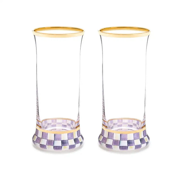 Violet Check Tumbler Glass, Set of 2