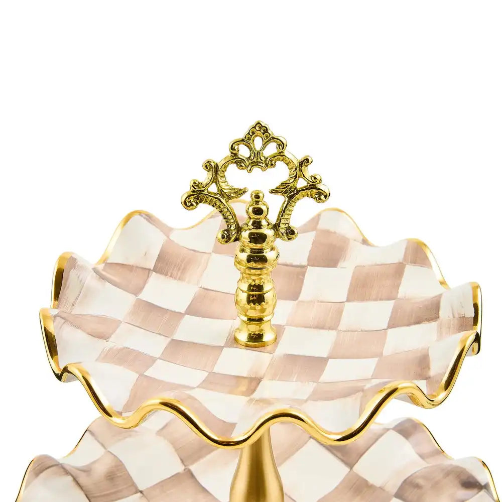 Violet Check Ceramic Three Tier Sweet Stand