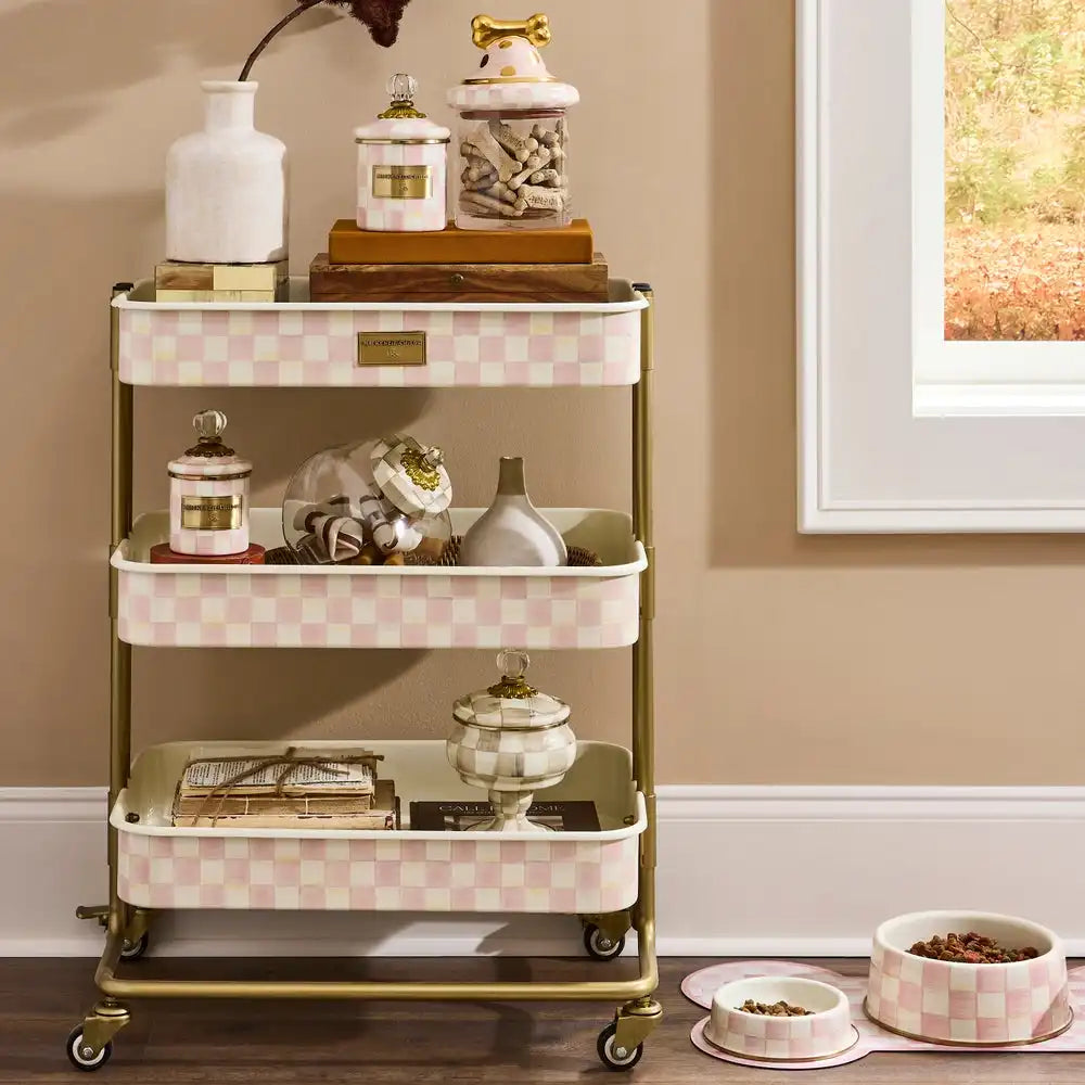 Mocha Check 3-Tier Kitchen Cart
