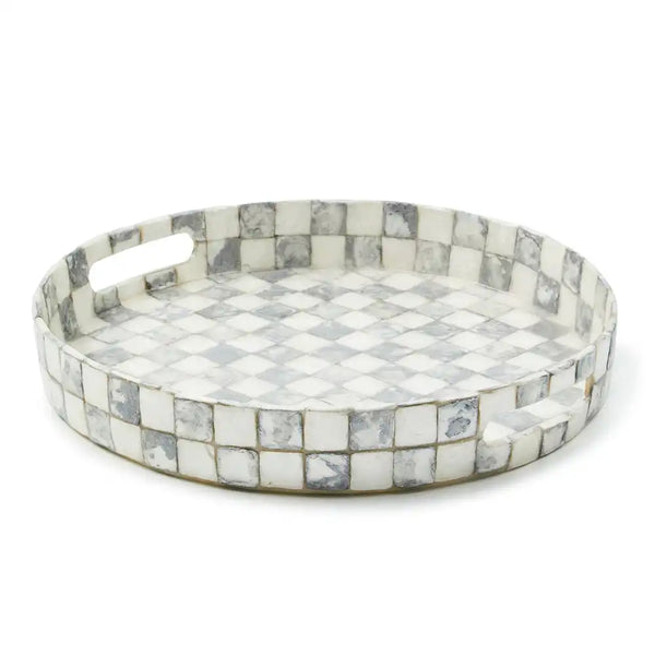 Gold Check Capiz Round Tray