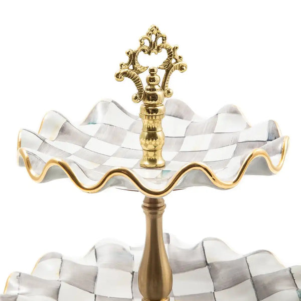 Violet Check Ceramic Three Tier Sweet Stand