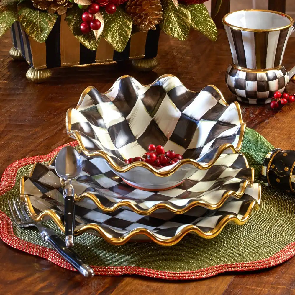Mocha Check Ceramic Fluted Breakfast Bowl