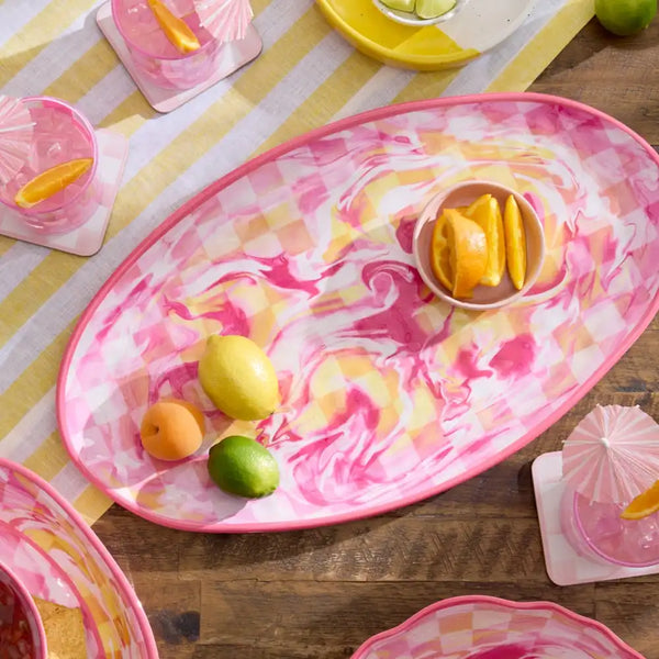 Pink Marble Check Melamine Serving Bowl