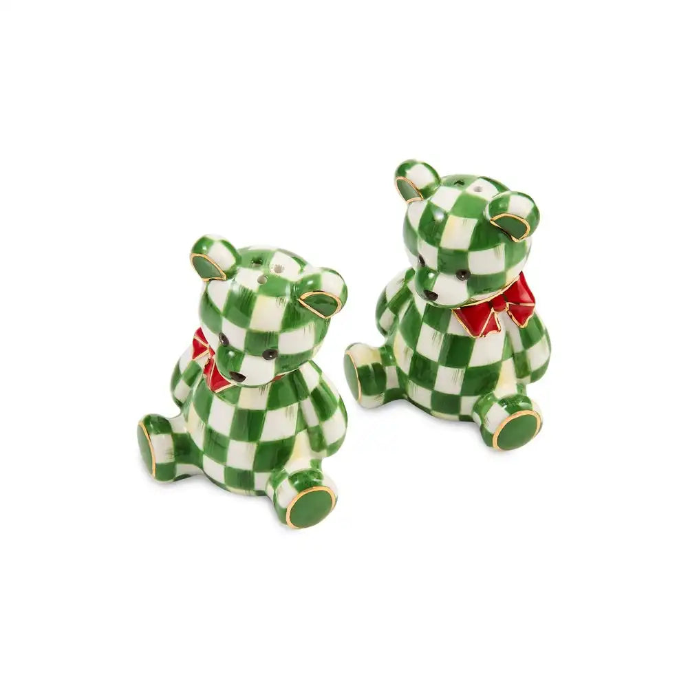 Emerald Check Holiday Bear Salt & Pepper Set