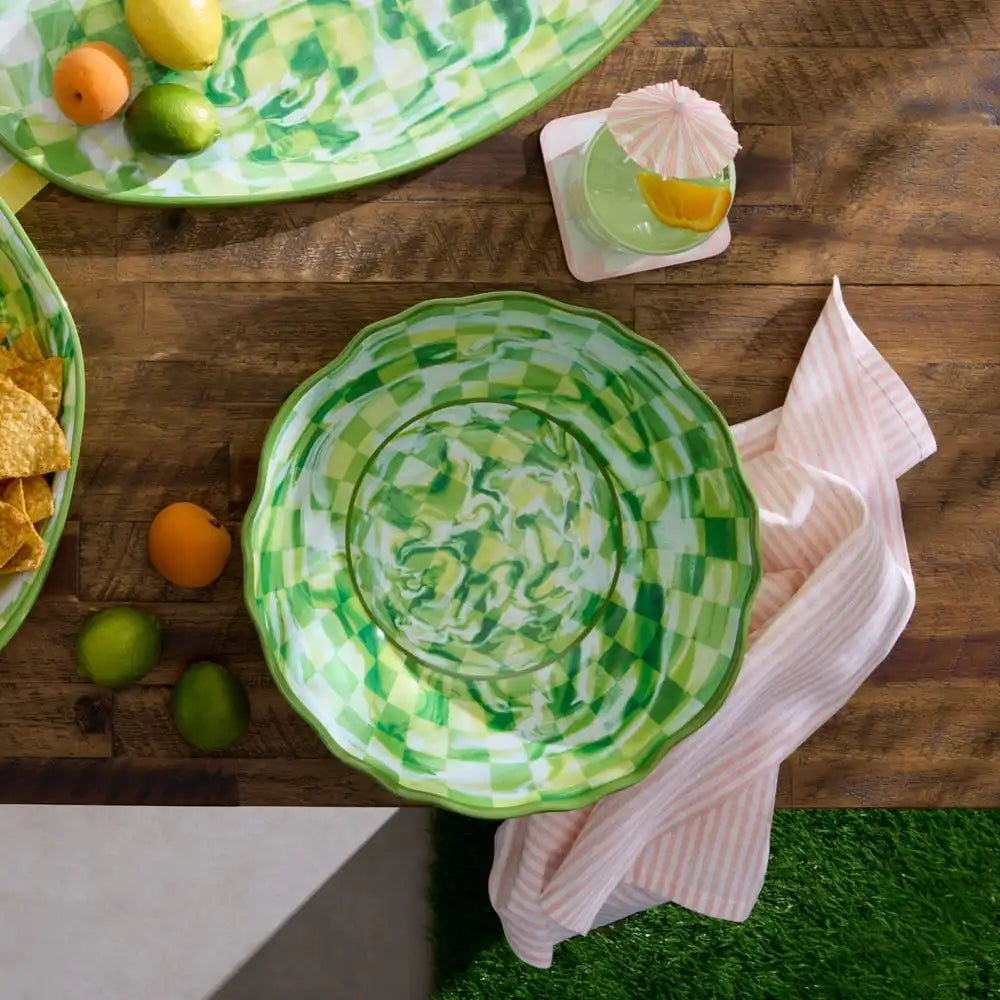 Pink Marble Check Melamine Serving Bowl