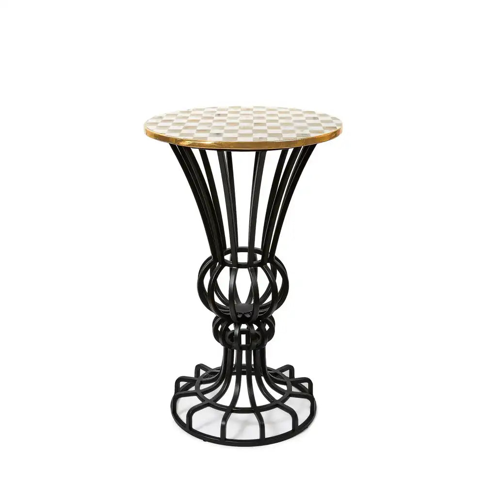Mocha Check Pedestal Accent Table Main image