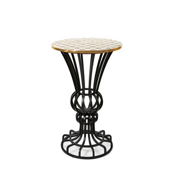 Mocha Check Pedestal Accent Table
