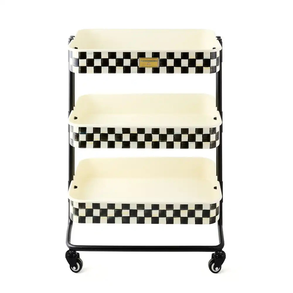 Mocha Check 3-Tier Kitchen Cart