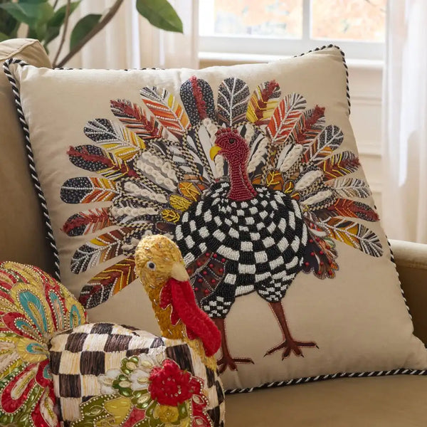 Checked Turkey Throw Pillow