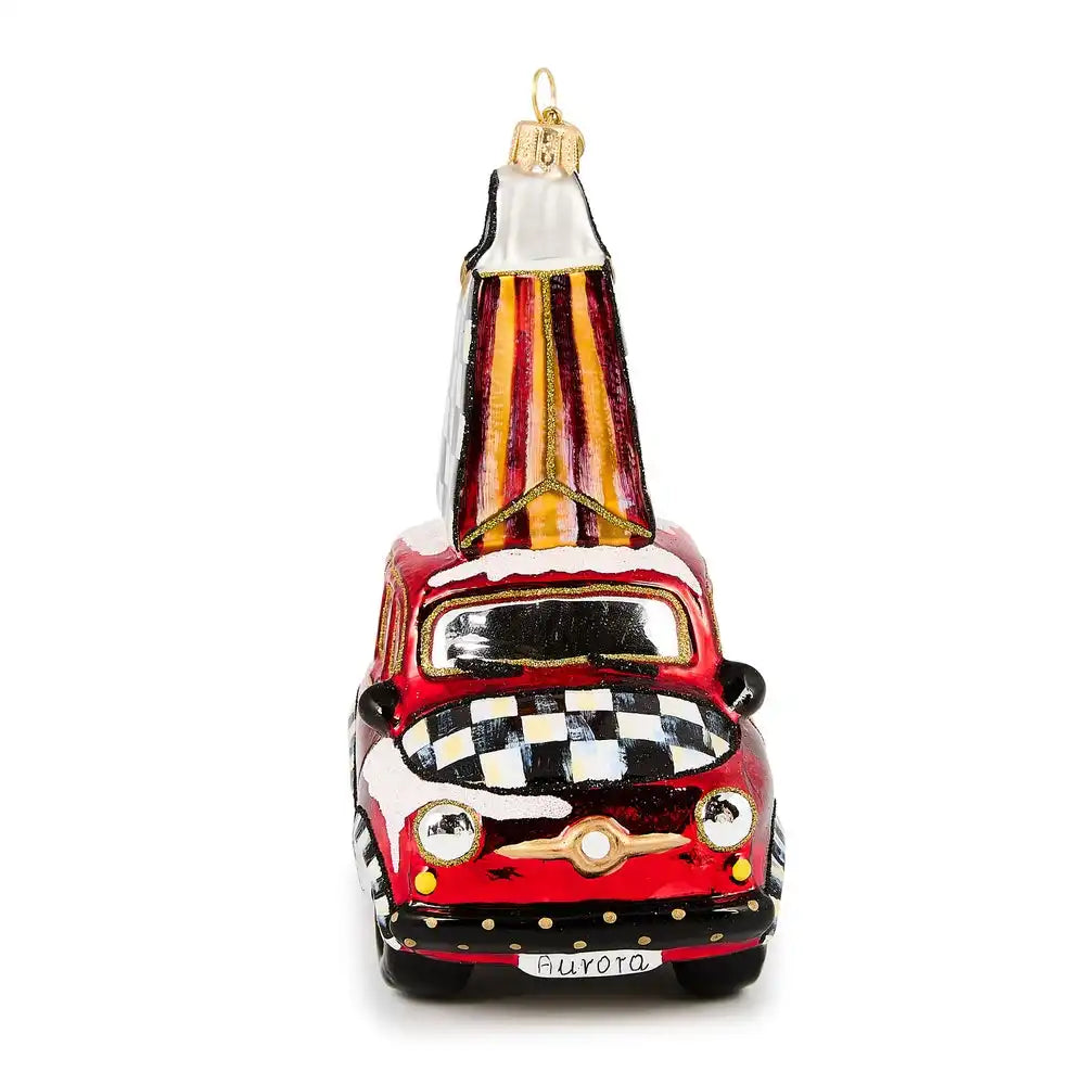 Christmas Shopping Car Glass Ornament